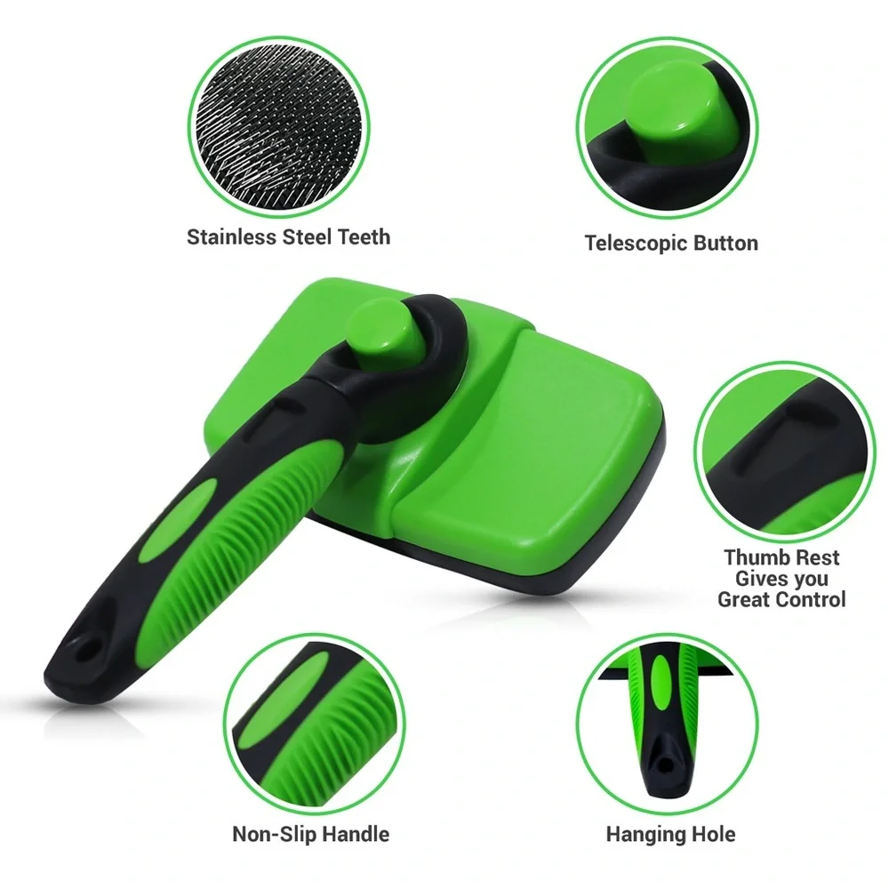 Tminnov Self Cleaning Green Slicker Dog And Cat Brush For Shedding